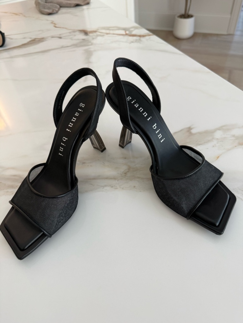 Gianni Bini Black Slingback Heels with Metallic Block Heel